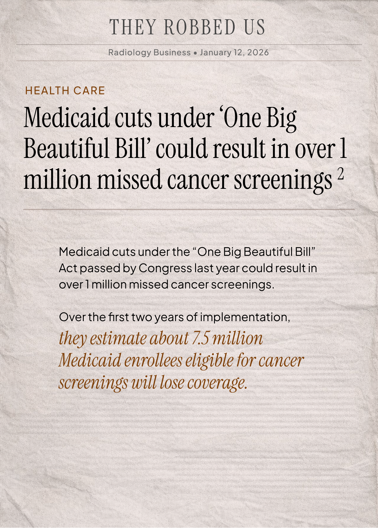 News clip: Medicaid cuts could result in over 1 million missed cancer screenings
