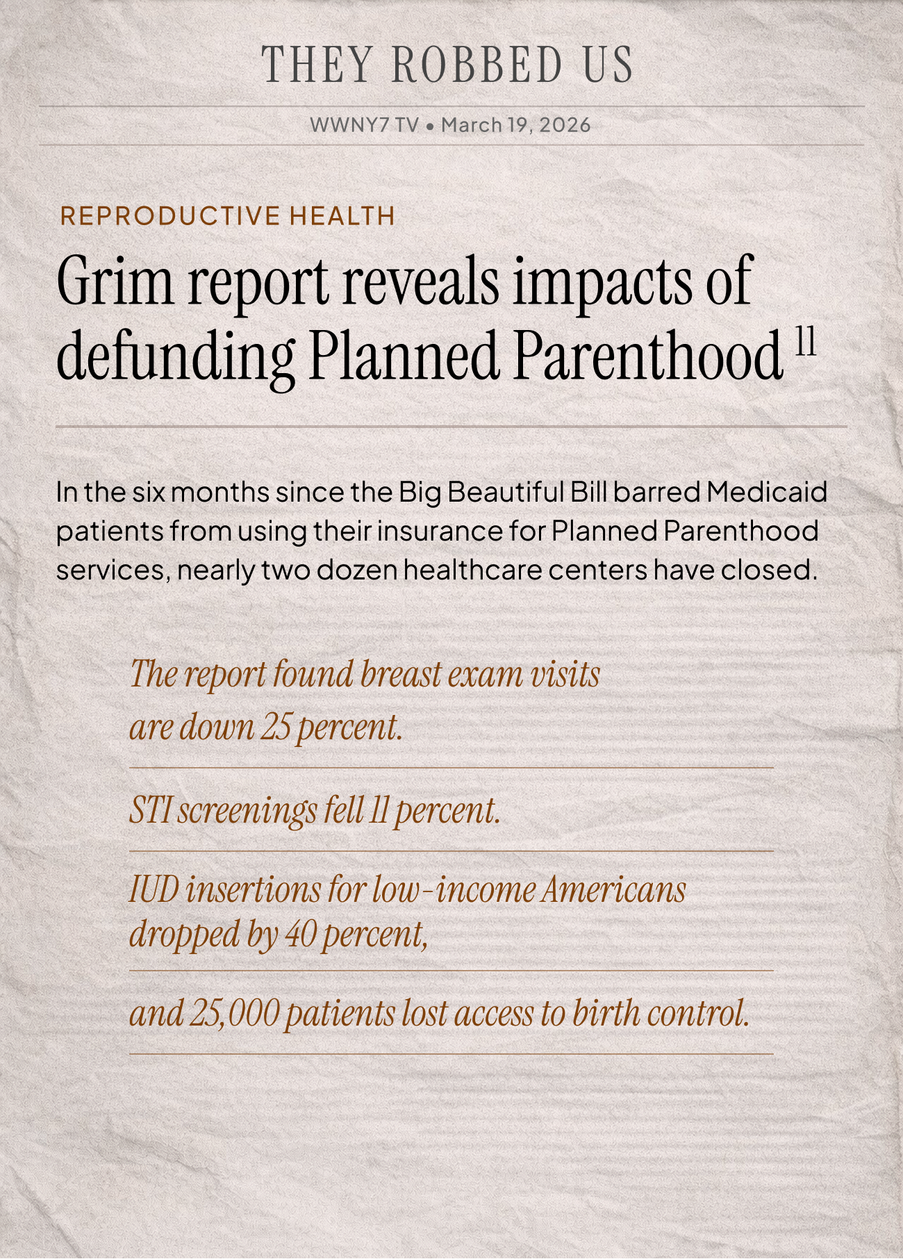 News clip: Reproductive health access shrinks