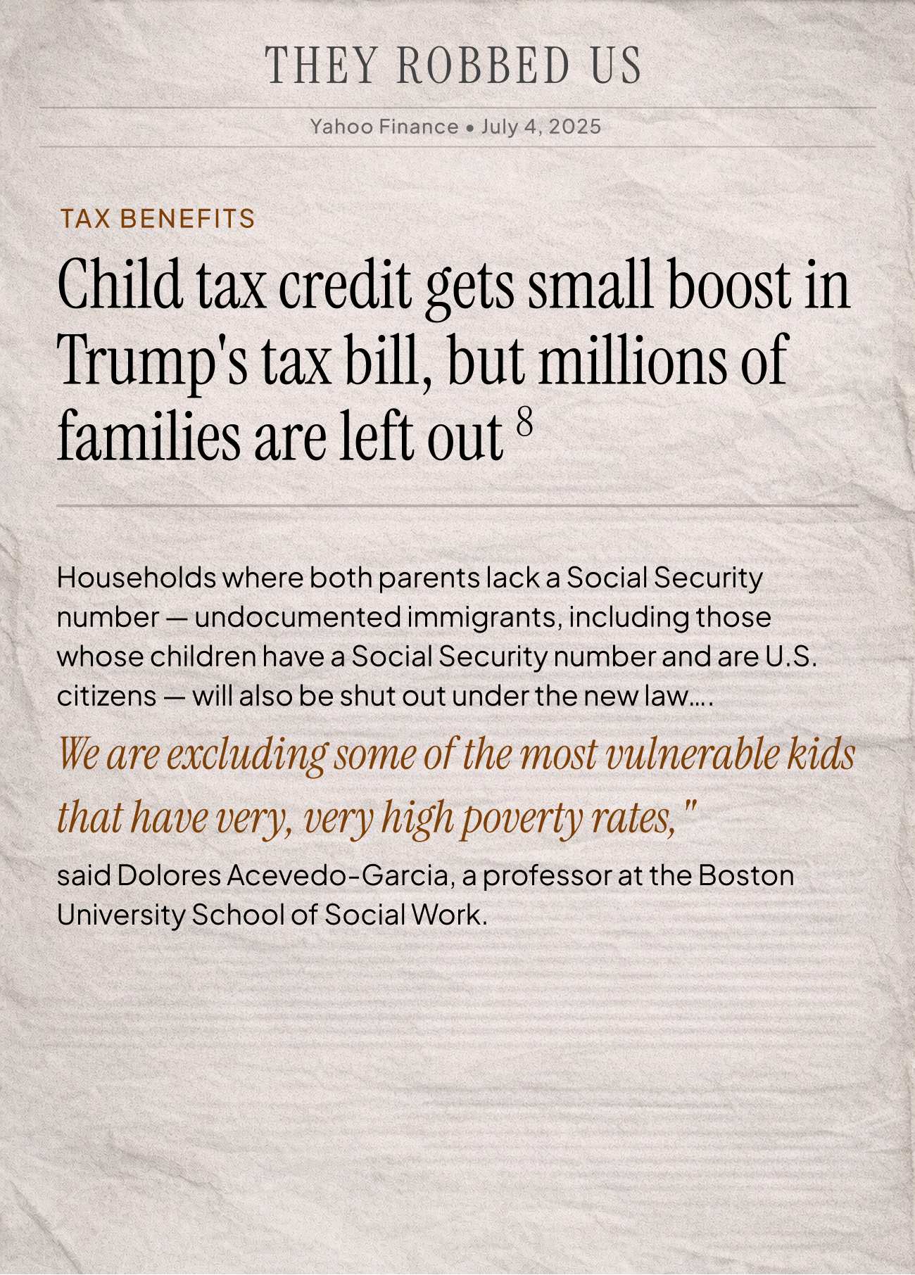 News clip: Child Tax Credit cuts